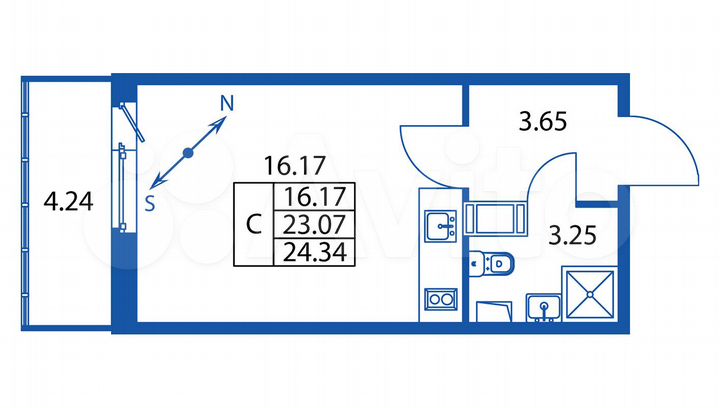 Квартира-студия, 24,3 м², 6/12 эт.