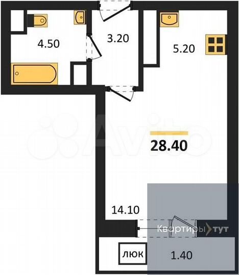 Квартира-студия, 28,4 м², 6/21 эт.