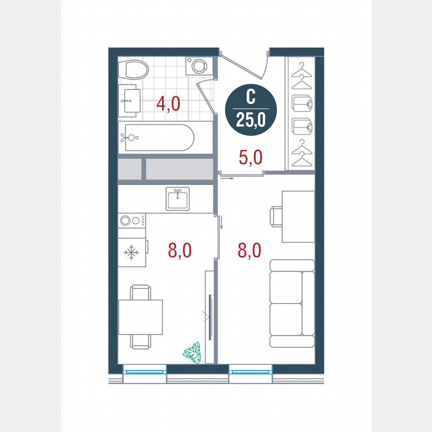 1-к. квартира, 25 м², 26/26 эт.