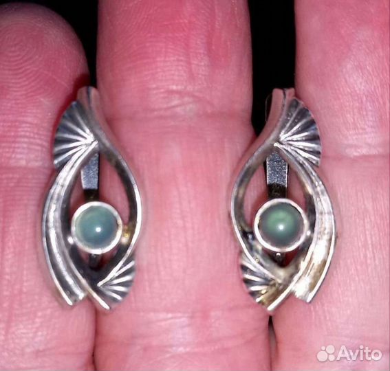 Серебряные серьги 875/925 СССР Винтаж Запонки Хрус
