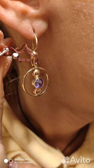 Серьги золотые 583 александрит,корунд советские