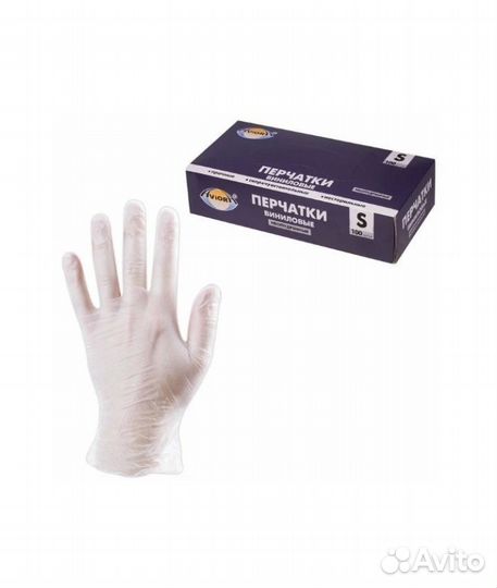 Перчатки виниловые,S,100 шт