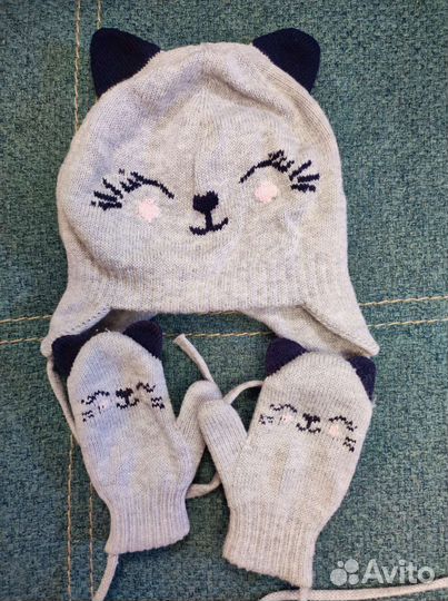 Комплект шапка, варежки 44-46