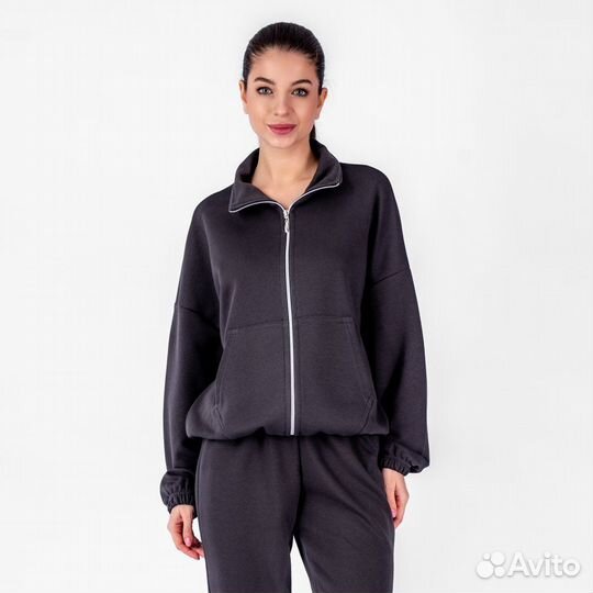 Куртка J.418 - т.серый, French terry б/н, 42-44