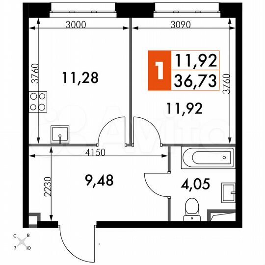 1-к. апартаменты, 36,7 м², 8/15 эт.