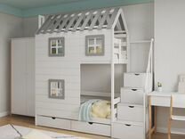 Детская двухъярусная кровать-домик
