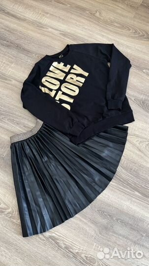 Кожаная юбка плиссировка 140