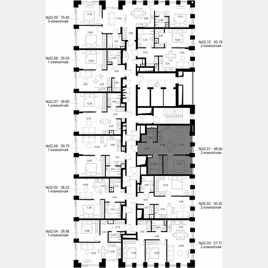 1-к. квартира, 48,7 м², 2/26 эт.