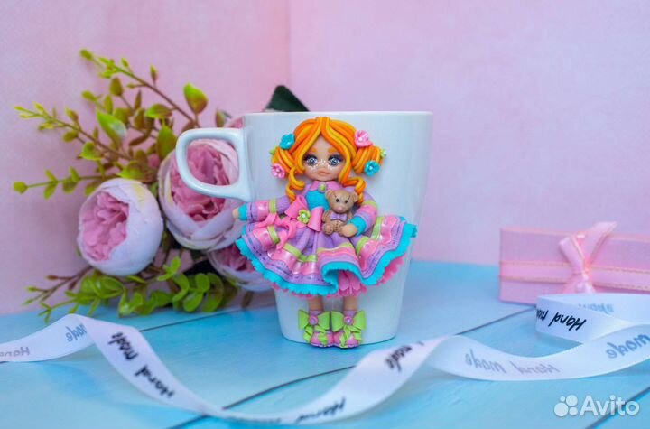 Кружка с декором из полимерной глины Весна