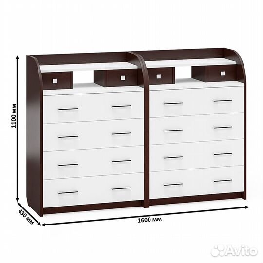 Два комода Мебельный Двор К6 на 6 ящиков каждый венге/белый шагрень, 160х43х110 см