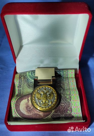 Зажим для купюр Клевер, золочение, Златоуст