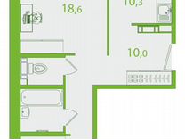 2-к. квартира, 60,1 м², 2/10 эт.