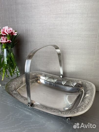 Антикварное блюдо на ножках серебрение Англия