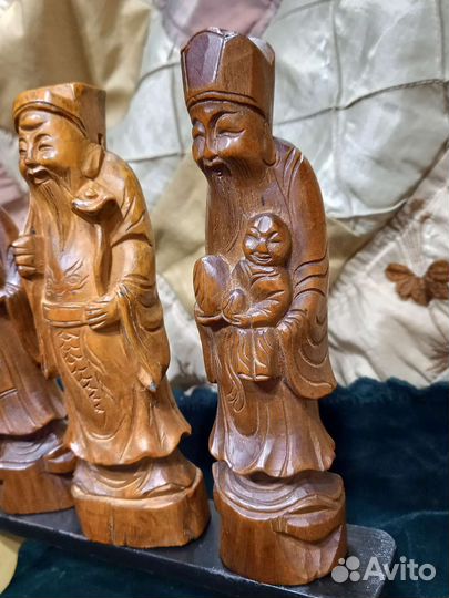Китай 19 век три божества резьба дерево