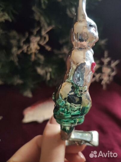 Новогодняя ёлочная игрушка СССР Зайка