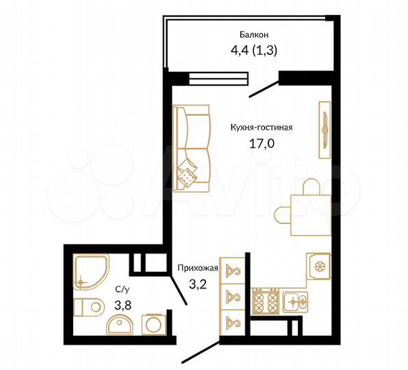 Квартира-студия, 25,3 м², 7/16 эт.
