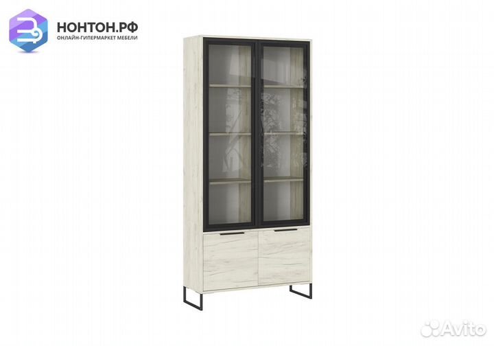 Шкаф-витрина Лофт дуб крафт белый / черный