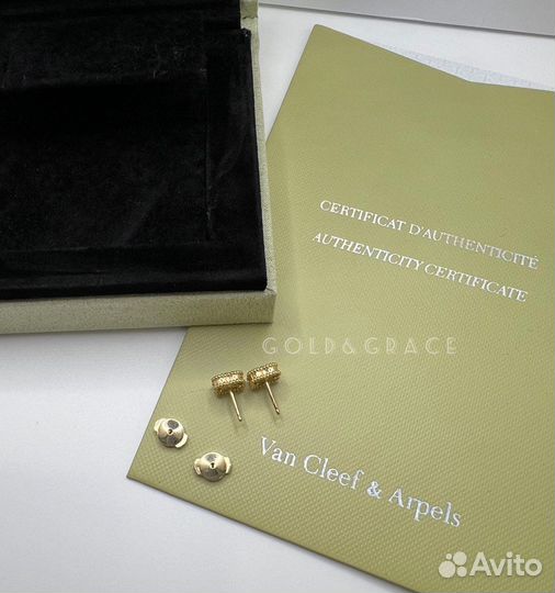 Серьги пусеты Van Cleef золотые Ван Клиф
