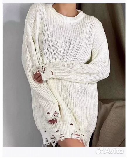 Свитер женский рваный оверсайз новый