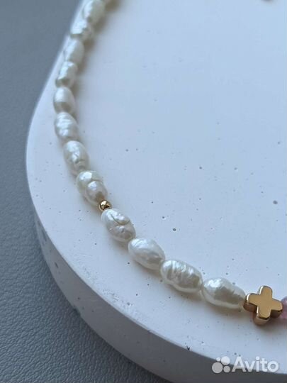 Колье чокер из натуральных камней. Жемчуг и агат