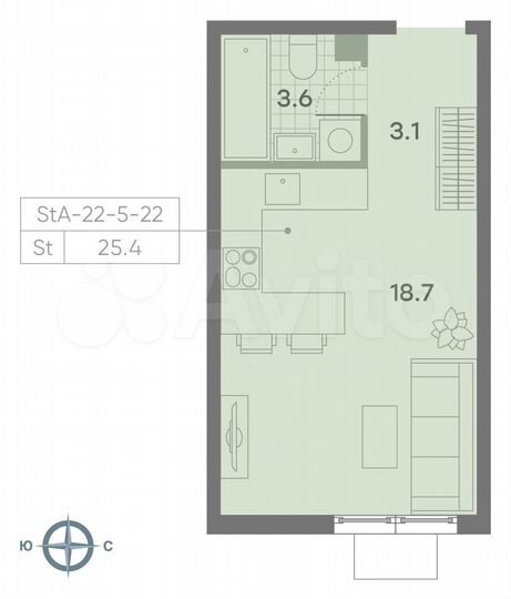 Квартира-студия, 25,4 м², 18/23 эт.