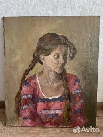 Картина масло на холсте «студентка» 1960е