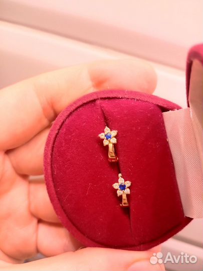 Золотые серьги детские с фианитами