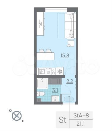 Квартира-студия, 21,1 м², 3/25 эт.