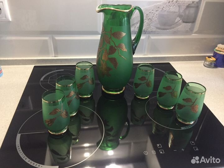 Кувшин с бокалами из богемского стекла с позолотой