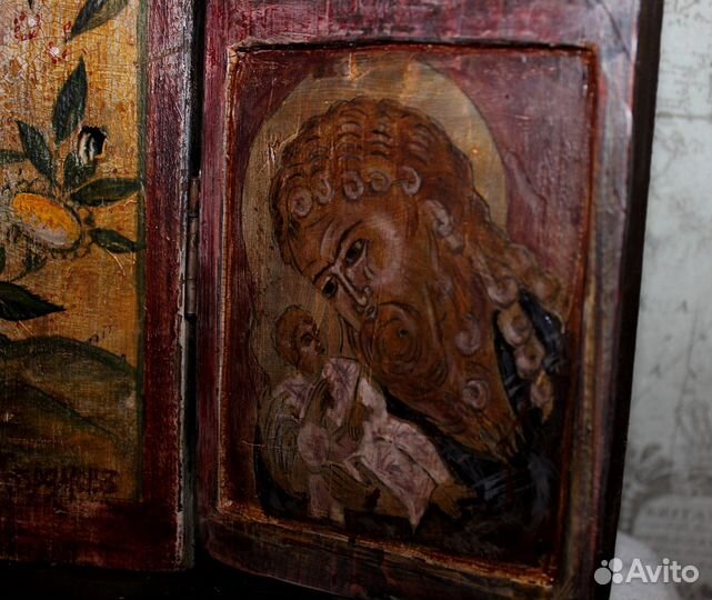 Старинная икона складень триптих 43*62*7 живопись