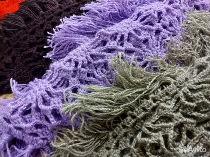 Шаль вязаная крючком (коричневая, бежевая, зелена)