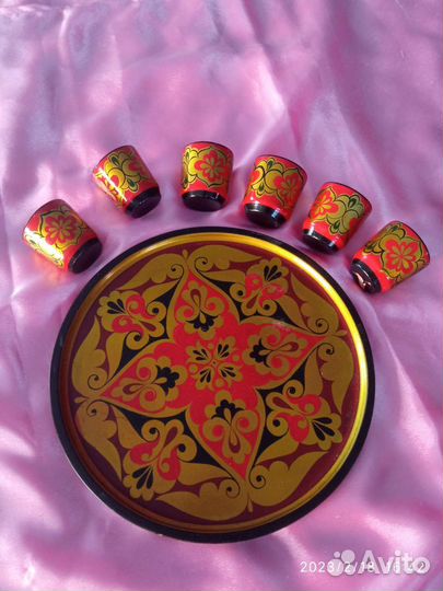 Хохлома Поднос со стопочками ссср+ самоварчик