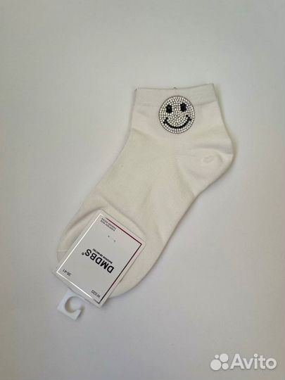 Носки женские короткие белые со стразами