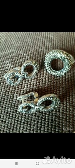 Серьги, кольцо. Серебро, марказит