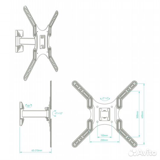 Кронштейн для телевизора наклонно-поворотный 40*40