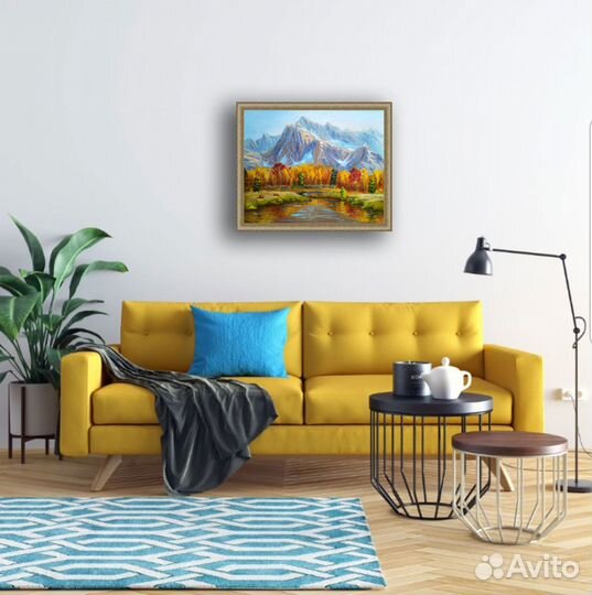 Картина маслом Горный пейзаж Лесное озеро