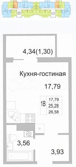 Квартира-студия, 26,6 м², 9/9 эт.