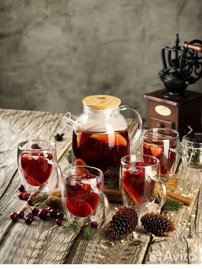 Чайник стеклянный с кружками