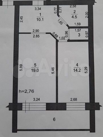 1-к. квартира, 54 м², 5/5 эт.