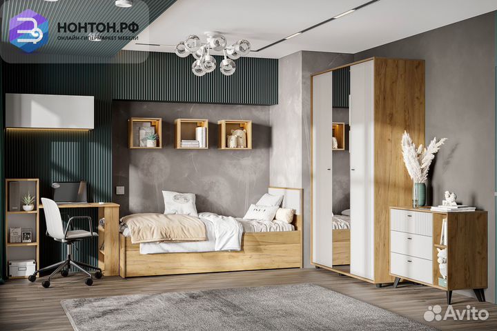 Спальня Милан №2 дуб золотой / белый матовый