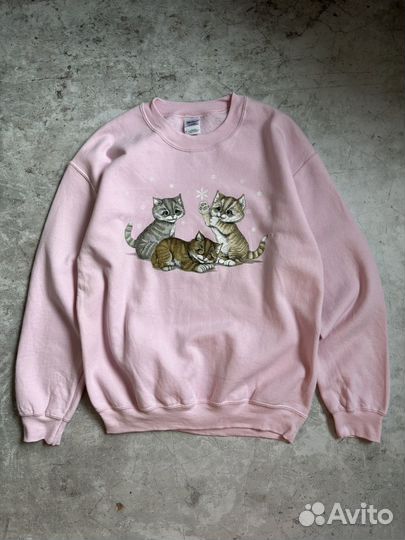 Винтажный свитшот с котиками Gildan