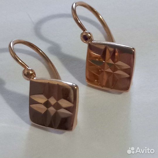 Золотые серьги 583 пробы СССР ромбики