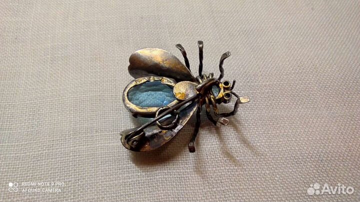 Брошь серебро СССР, винтаж 50е, камень топаз