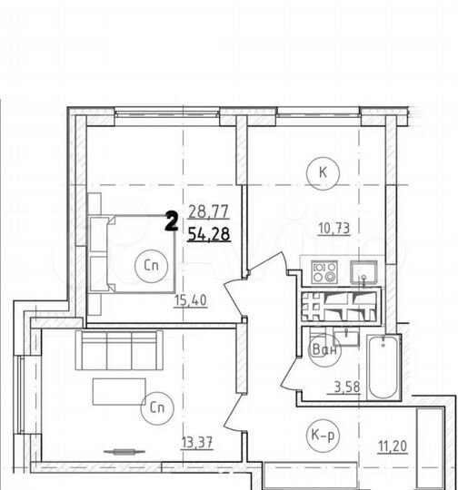 2-к. квартира, 54,3 м², 3/28 эт.