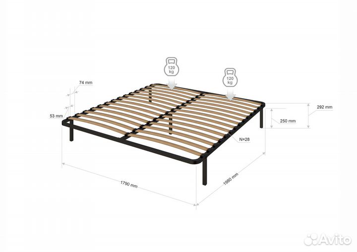 Основание для кровати 180х200 с опорами – новое
