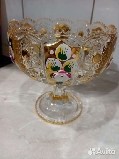 Ваза для конфет хрустальная с золотом Bohemia