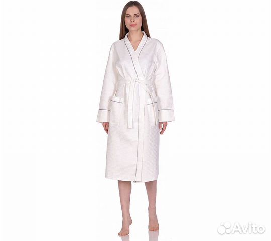 Халат вафельный Home One с кантом отбеленный 56