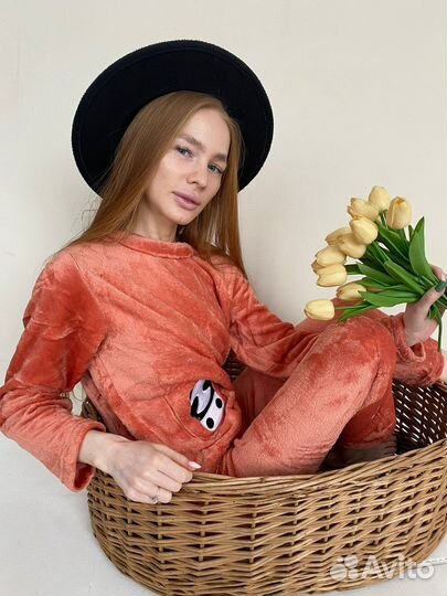 Теплая плюшевая пижама женская 42-44