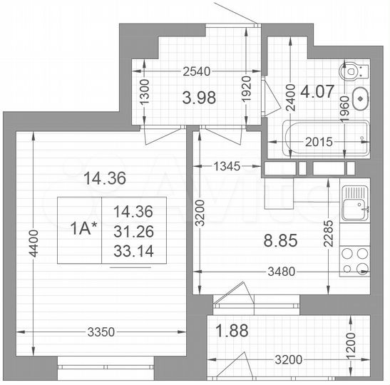 1-к. квартира, 33,1 м², 7/17 эт.