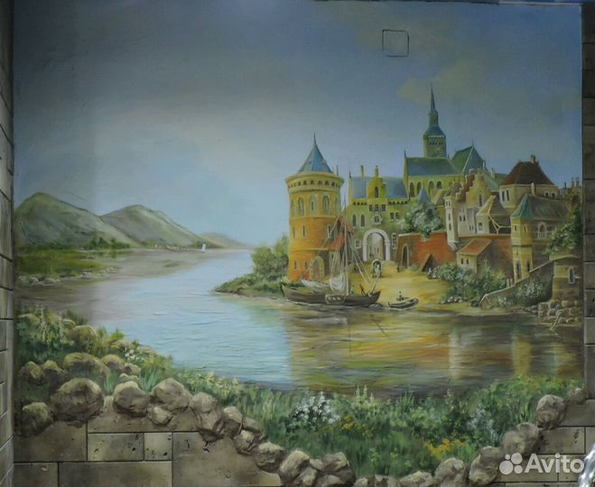 Барельеф(лепнина), роспись стен, водопад, мозаика